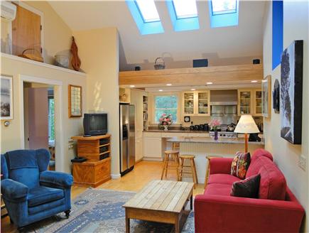 Brewster Cape Cod vacation rental - Lofted bright living room, opens to kitchen