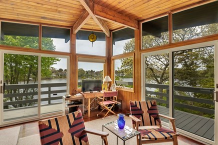 West Dennis Cape Cod vacation rental - Living room with walls of windows and smart TV