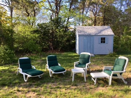 Eastham Cape Cod vacation rental - Outdoor furniture and shed with beach gear storage - can fit 2 bi