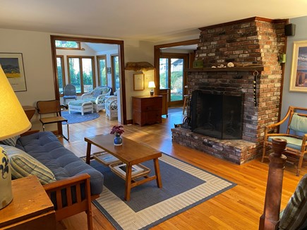 Brewster Cape Cod vacation rental - Living room which opens to sunroom and kitchen