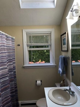 Hyannis Port Cape Cod vacation rental - Bathroom with shower, tub, and powered skylight.