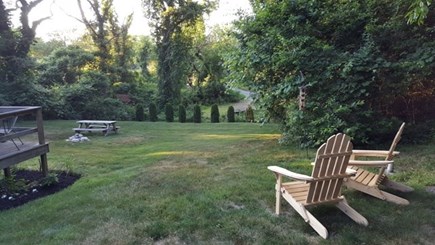 Manomet Manomet vacation rental - Back Yard view..picnic table, gas grill enclosed outdoor shower