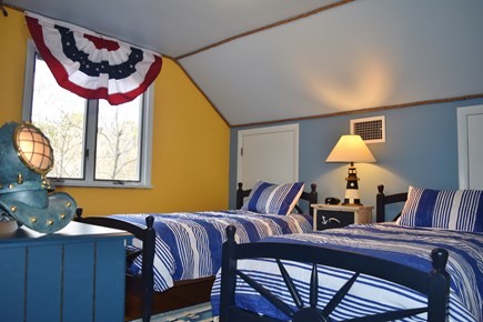 Chatham Cape Cod vacation rental - Twin bedroom with Nautical theme, Captain wheel bed, rope ceiling