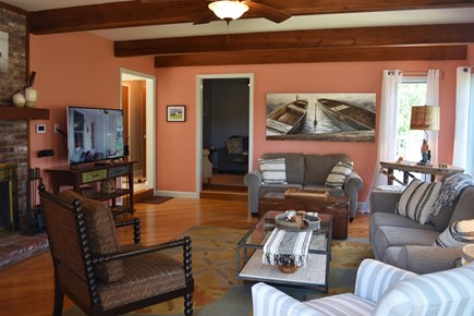 Chatham Cape Cod vacation rental - Living room with fireplace and Smart 4K TV. Home has 6 SMART TV