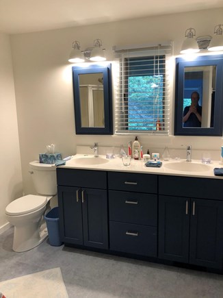South Wellfleet Cape Cod vacation rental - The downstairs bathroom with two sinks
