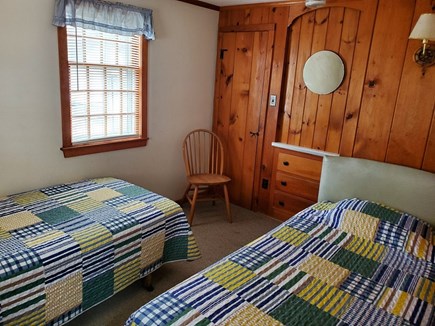 Dennis Port Cape Cod vacation rental - Bedroom with 2 twins, fan and built-in bureau