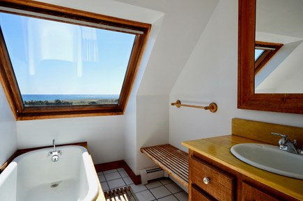 East Orleans Cape Cod vacation rental - Upper level full bath with soaking tub overlooking the beach