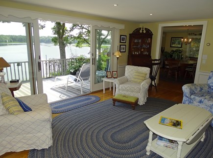 Bass River, S Yarmouth Cape Cod vacation rental - Living room with vast water views, slider to deck
