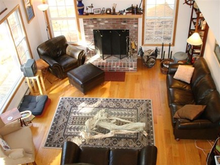 Wellfleet Cape Cod vacation rental - Living room with cathedral ceiling open to dining