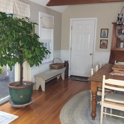 South Eastham 7 mins to Orlean Cape Cod vacation rental - View of dining room sliders out to the deck and garden