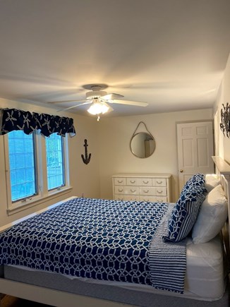 East Brewster Cape Cod vacation rental - Back Bedroom with newly appointed bedding & mattress