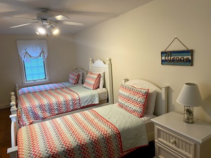 East Brewster Cape Cod vacation rental - Front bedroom with 3 twin beds new bedding too