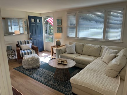 Osterville Village (Wianno Ave Cape Cod vacation rental - Freshly painted living room with comfortable leather sofa