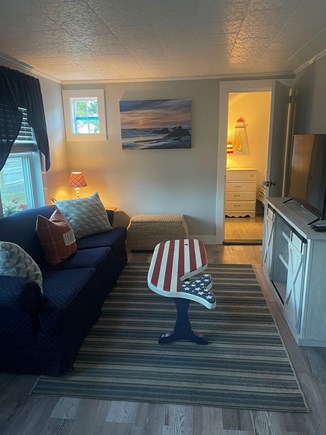 Dennis Port Cape Cod vacation rental - Living room at the cottage &lt;br/&gt;Pull out couch &amp;amp;  smart tv