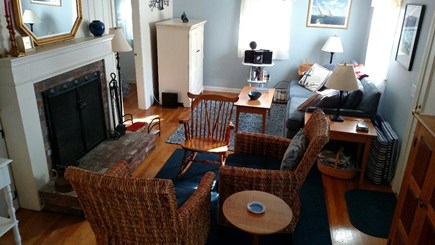 Yarmouth Port Cape Cod vacation rental - Living room with wood burning fireplace