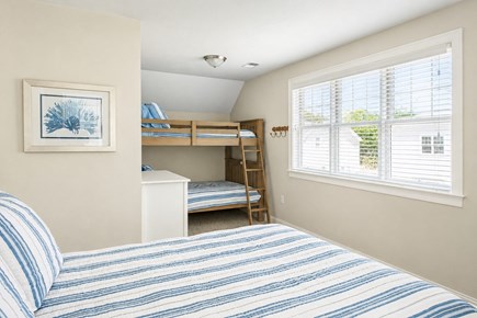 Dennis, Mayflower Beach Cape Cod vacation rental - Second floor bunk room with queen, and double over double bunks