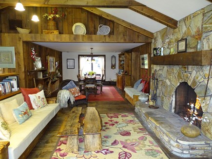 Dennis Cape Cod vacation rental - Spacious living room with vaulted ceilings, fireplace