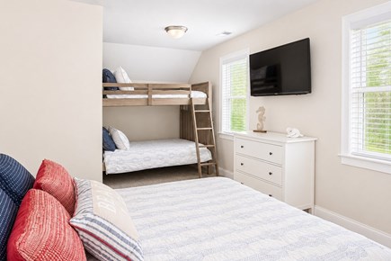 Dennis, Mayflower Beach Cape Cod vacation rental - Second floor bunk room with queen, and double over double bunks