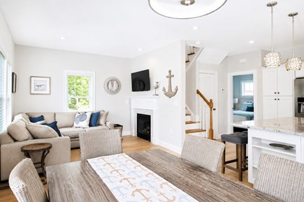 Dennis, Mayflower Beach Cape Cod vacation rental - First floor den with gas fireplace and TV-open to kitchen