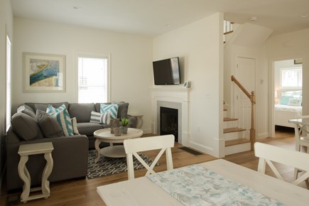 Dennis, Mayflower Beach Cape Cod vacation rental - Den with gas fireplace and TV-open to kitchen