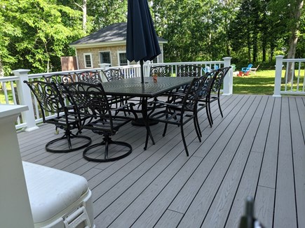 Eastham Cape Cod vacation rental - Expanded deck with 10-seat table, marine cooler &amp;amp; Deck Box