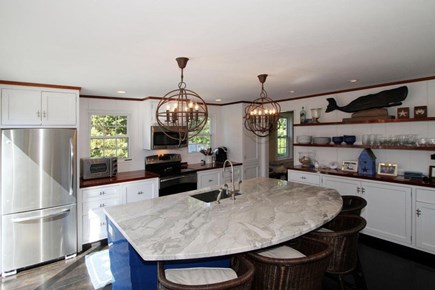 East Orleans, Mill Pond  Cape Cod vacation rental - Gourmet kitchen with granite island  mahogany open shelving