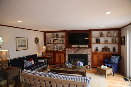 East Orleans, Mill Pond  Cape Cod vacation rental - Living room with gas fireplace and TV (New furniture 6/1)