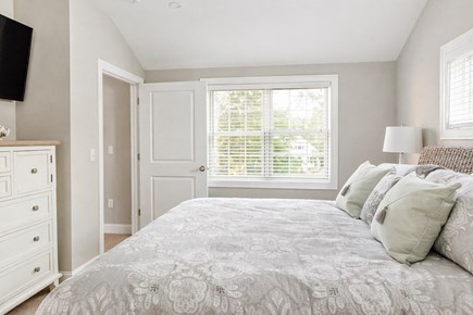 Dennis, Mayflower Beach Cape Cod vacation rental - Second Floor Master Bedroom #1 with King Bed,TV & Bathroom
