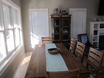 Mayflower Beach  Dennis Cape Cod vacation rental - Dining table with bench and 5 chairs so room for 8