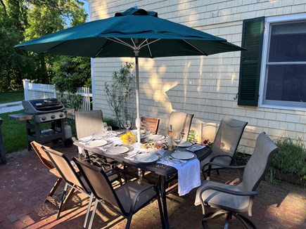 Orleans Cape Cod vacation rental - Grill dinner for eight on the brick patio in a fenced in backyard