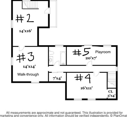 Orleans Cape Cod vacation rental - Upstairs layout: #2-queen, #3-four twins, #4-king, #5-three twins