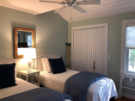 Maushop Village, New Seabury Cape Cod vacation rental - The 1st floor bedroom offers two twin beds, a ceiling fan & TV.