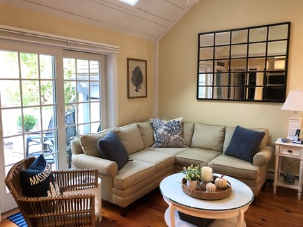 Maushop Village, New Seabury Cape Cod vacation rental - The relaxing living area is open and has a stylish coastal vibe.