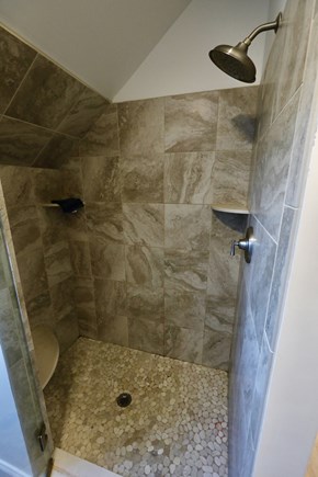 Wellfleet Cape Cod vacation rental - Fully tiled shower with glass door and rain shower head.