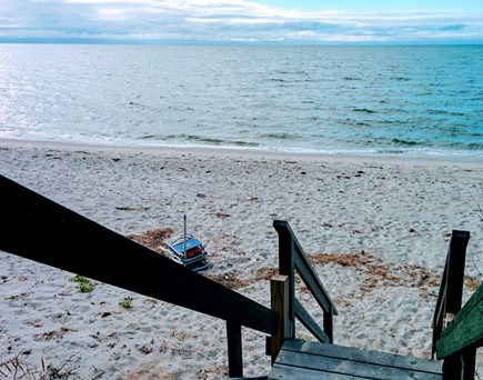 Brewster beachfront  Cape Cod vacation rental - Beach stairs to private beach just outside your cottage.