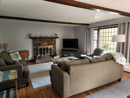East Dennis Cape Cod vacation rental - Large cozy family room with fire place, smart tv and wifi