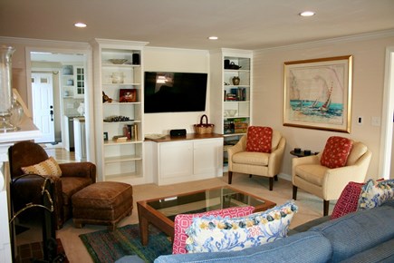Oceanfront Residential Hyannis Cape Cod vacation rental - Living Room w/ Entertainment System, Surround Sound, Games, Books