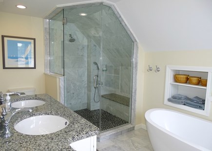 Oceanfront Residential Hyannis Cape Cod vacation rental - Ensuite King Master Bath w Seated Shower, Soaking Tub