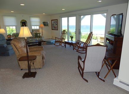 Dennis Cape Cod vacation rental - Spacious living room with flat screen TV, sliders toward beach