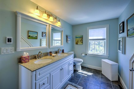 East Sandwich Cape Cod vacation rental - Bathroom one - double vanity, shower/tub combo.