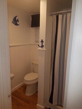 Dennis Port Cape Cod vacation rental - Cottage: Bathroom with low step in shower.  Linens and towels