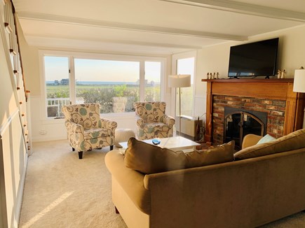 North Eastham Cape Cod vacation rental - Living room with gas fireplace
