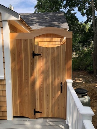 Eastham Cape Cod vacation rental - Large cedar wood outdoor shower with changing area!