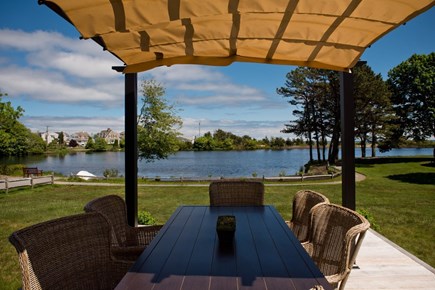 Popponesset, New Seabury Cape Cod vacation rental - Dining deck and pergola, waterfront on Deans Pond!
