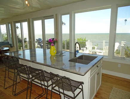 Eastham Cape Cod vacation rental - Modern kitchen with large island, vast water views