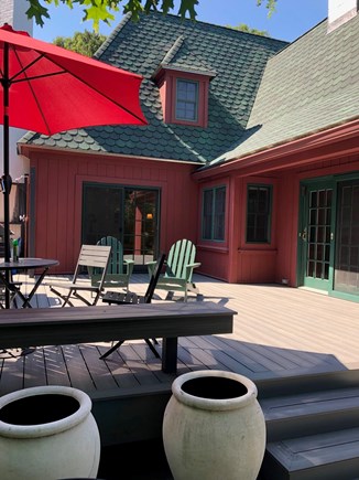 Sagamore Beach Cape Cod vacation rental - BBQ patio off great room and library