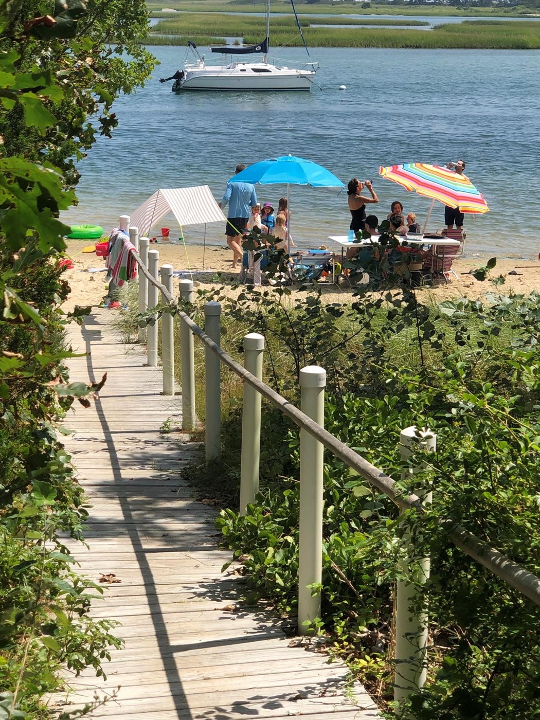 Cape Cod Massachusetts Beach Umbrellas Swim Sailboat Fishing Boat