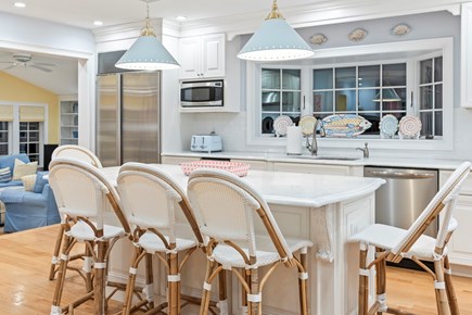 North Chatham Cape Cod vacation rental - Kitchen island seats 5 with Serena and Lilly chairs