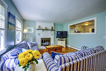 East Sandwich Cape Cod vacation rental - Living room with TV and fireplace