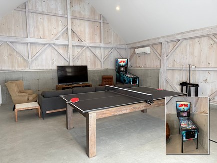 Wellfleet, Near Ocean, Bay, Ponds, Town Cape Cod vacation rental - Game Room with pool, pinball, ping-pong & huge streaming TV.